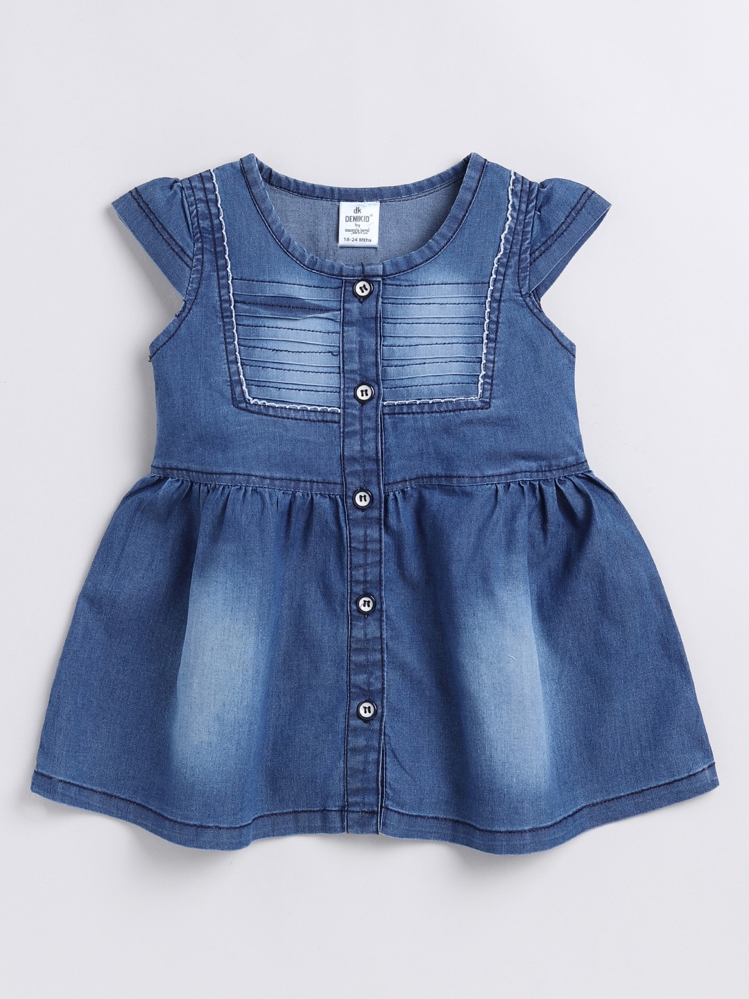 

Here&Now X Denikid Girls Pure Cotton Cap Sleeves Denim A-Line Dress, Blue