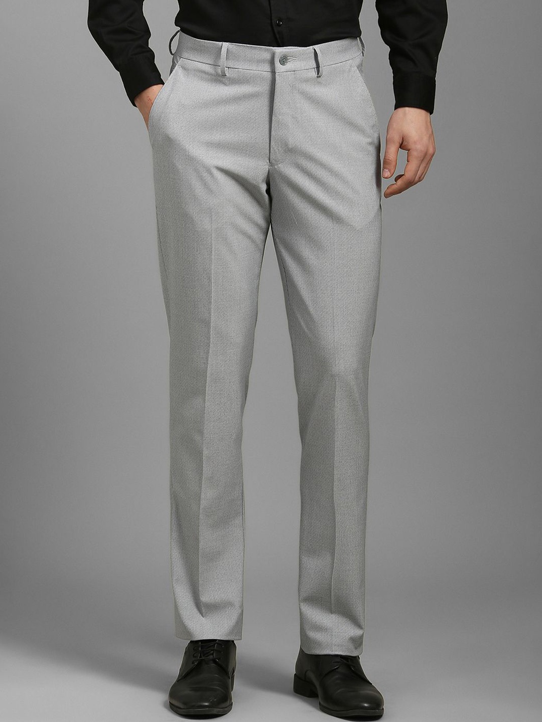 

Louis Philippe Men Textured Slim Fit Trousers, Grey