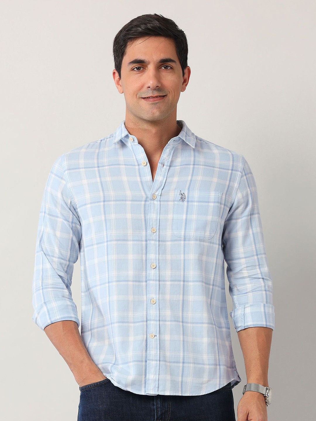 

U.S. Polo Assn. Denim Co. Men Classic Opaque Checked Casual Shirt, Blue