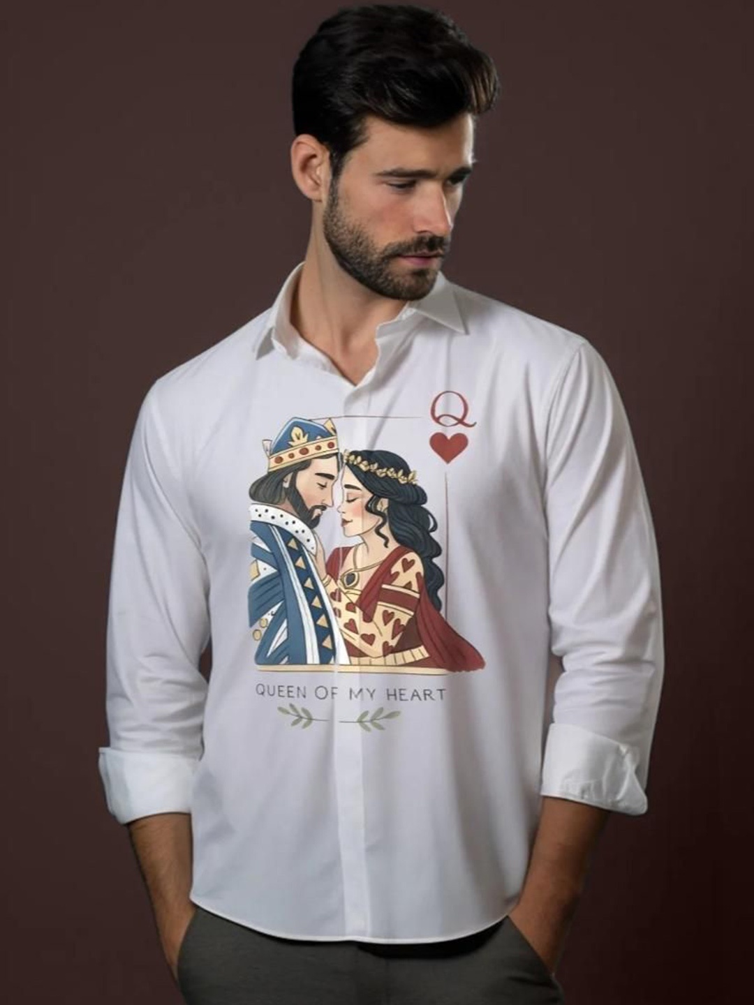 

HE SPOKE Men Smart Tailored Fit Opaque Printed Casual Shirt, White