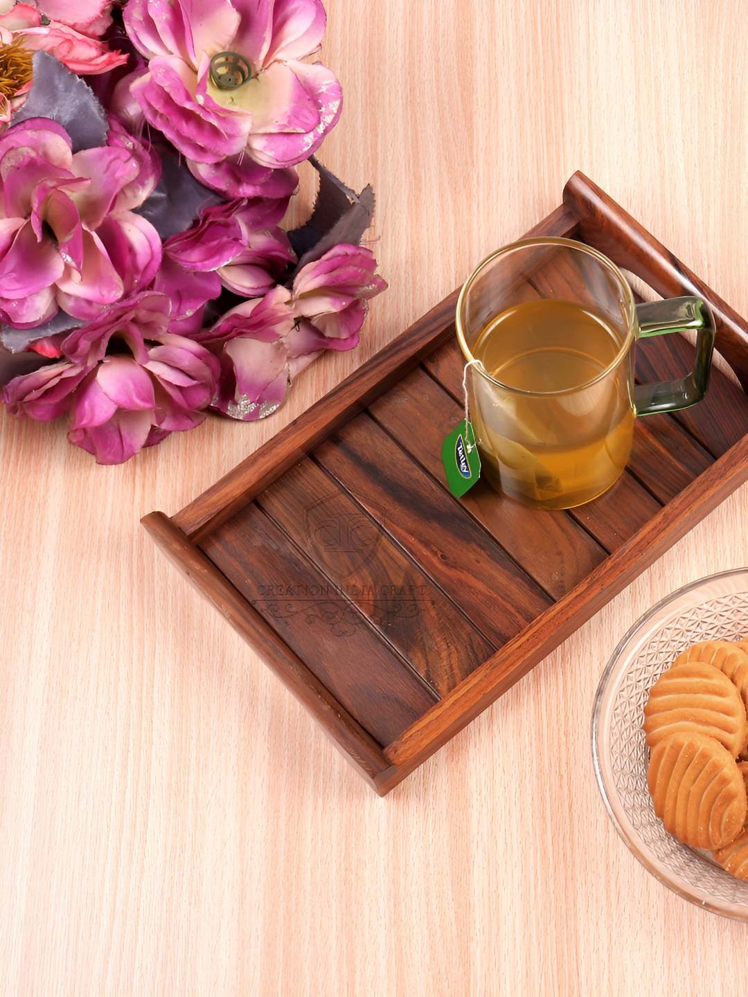 

Creation India Craft Brown 2025 Wood 1 Pieces Easy to Clean Serving Tray