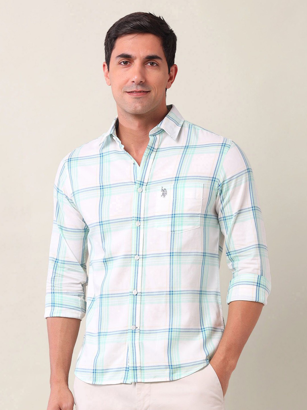 

U.S. Polo Assn. Men Tailored Fit Opaque Checked Casual Shirt, Green