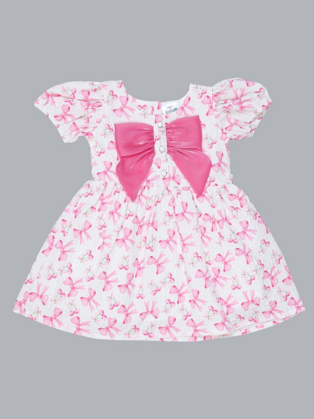 

Doodle Print Satin Fit & Flare Dress, White