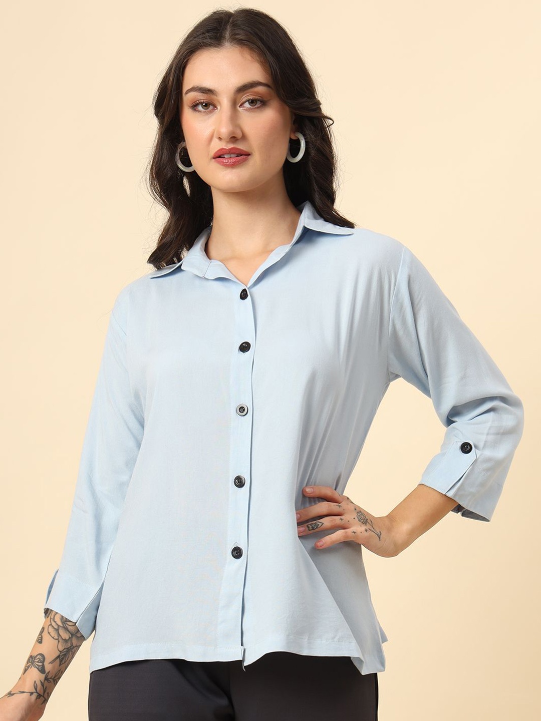 

DressBerry Women Comfort Opaque Casual Shirt, Turquoise blue