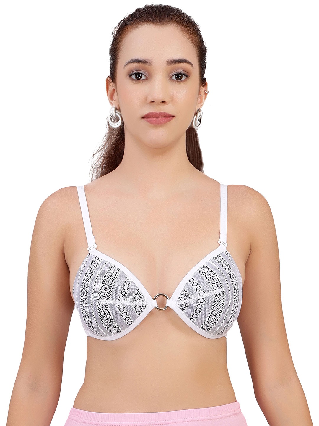 

SELFCARE Abstract Bra Half Coverage Lightly Padded, White