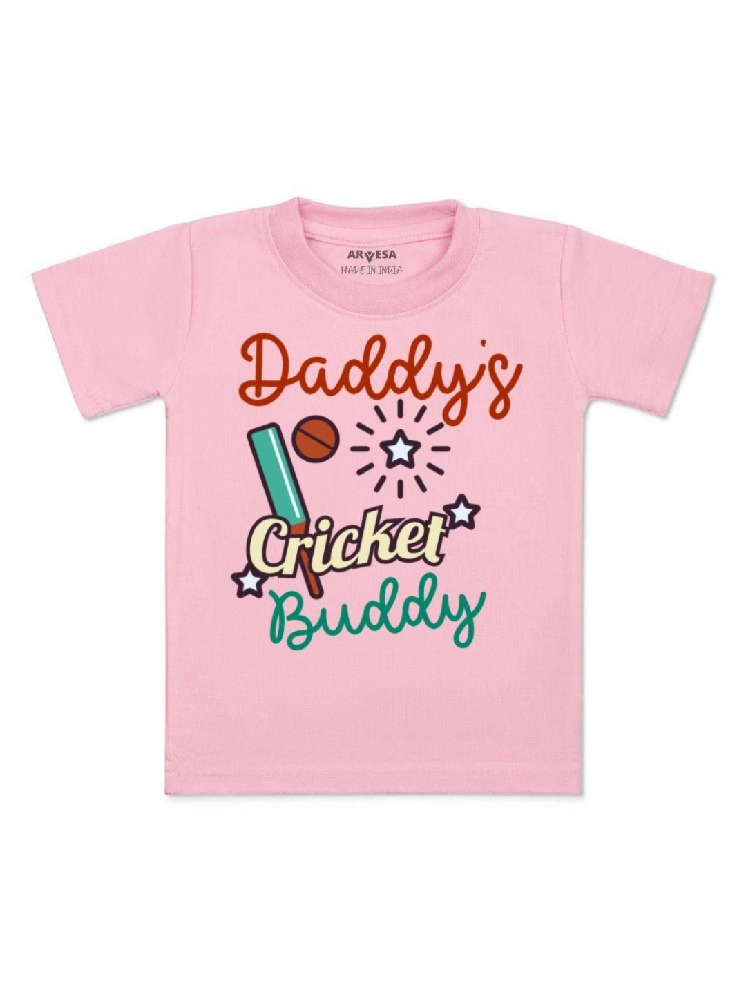 

Arvesa Kids Daddy Cricket Buddy Printed Tshirt, Pink