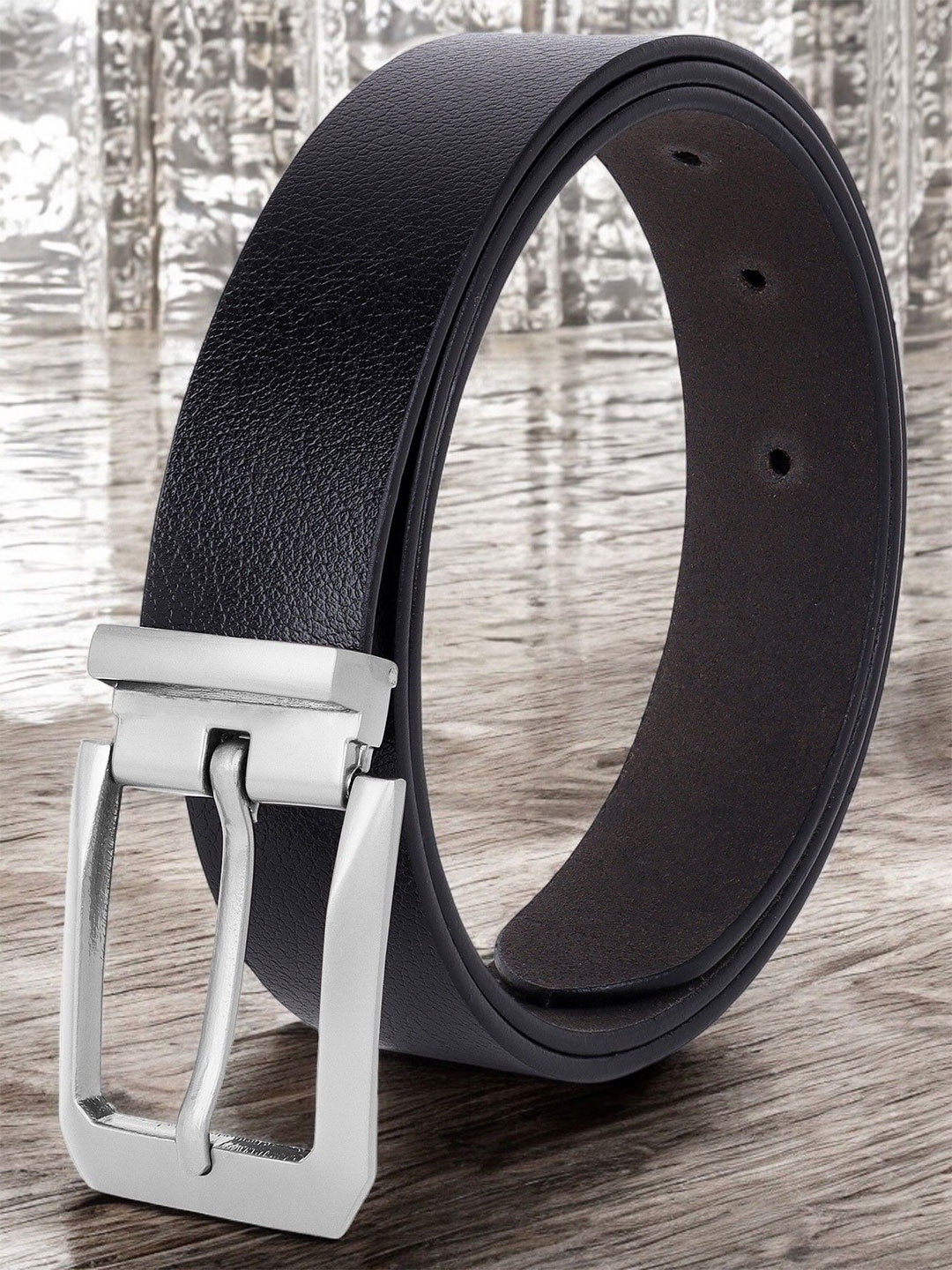 

Metronaut Men Textured Leather Formal Belt, Black