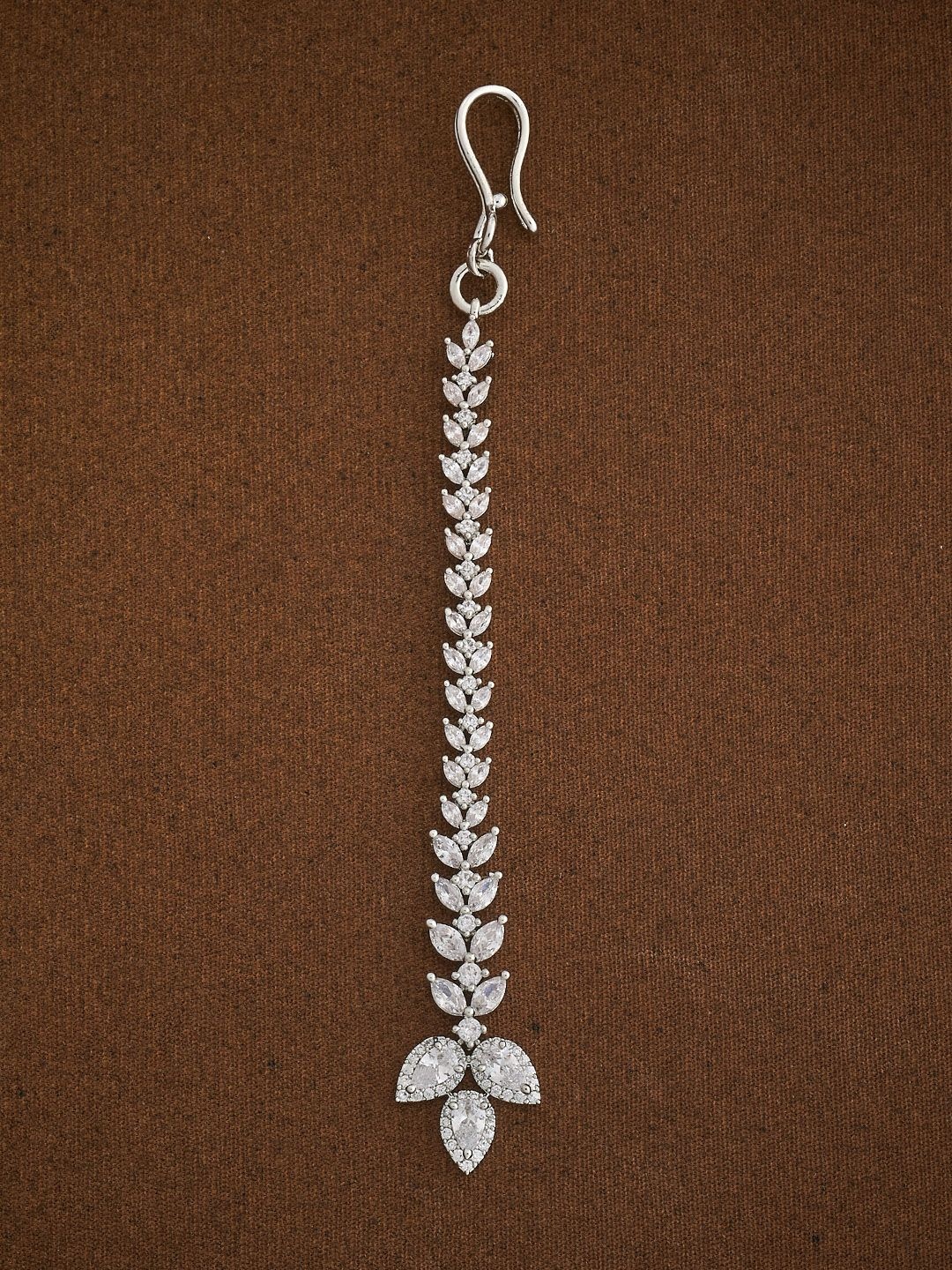 

Kushal's Fashion Jewellery Rhodium-Plated Zircon Studded Maang Tikka Head Jewellery, Silver