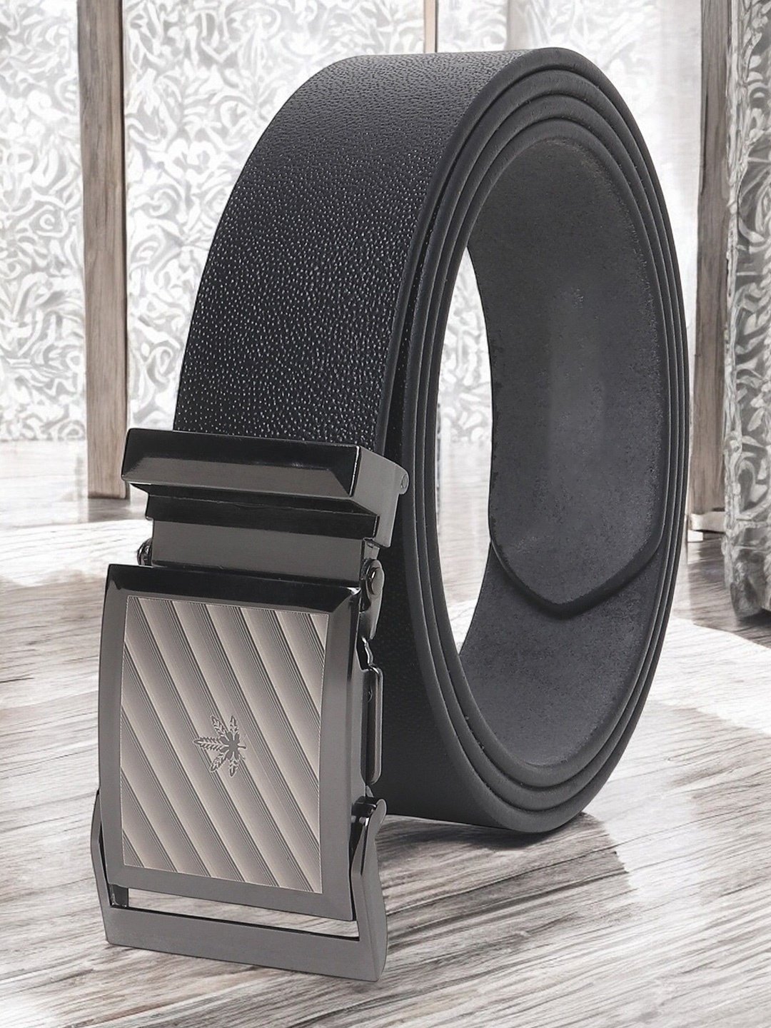 

Metronaut Men Textured Leather Formal Belt, Black