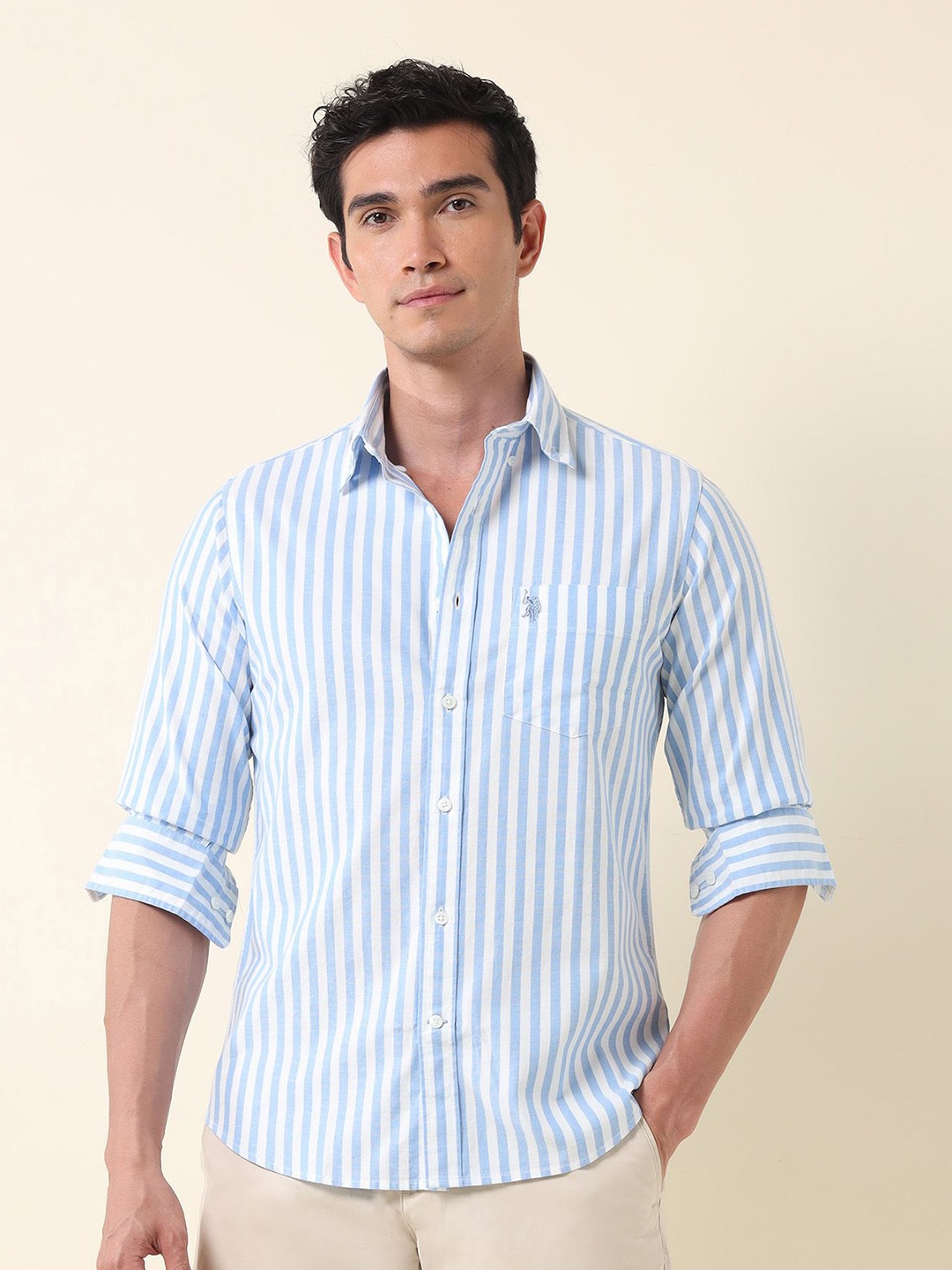 

U.S. Polo Assn. Men Classic Tailored Fit Opaque Striped Casual Shirt, Blue