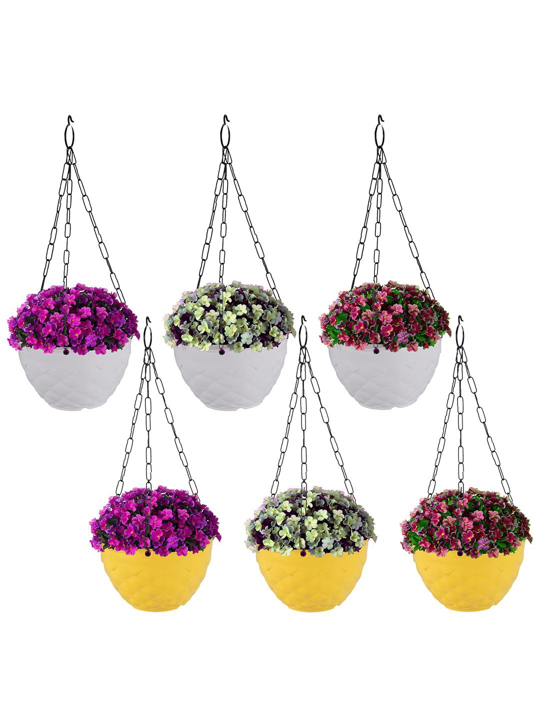 

Kuber Industries White & Yellow 6 Pieces Textured Durable Hanging Planters