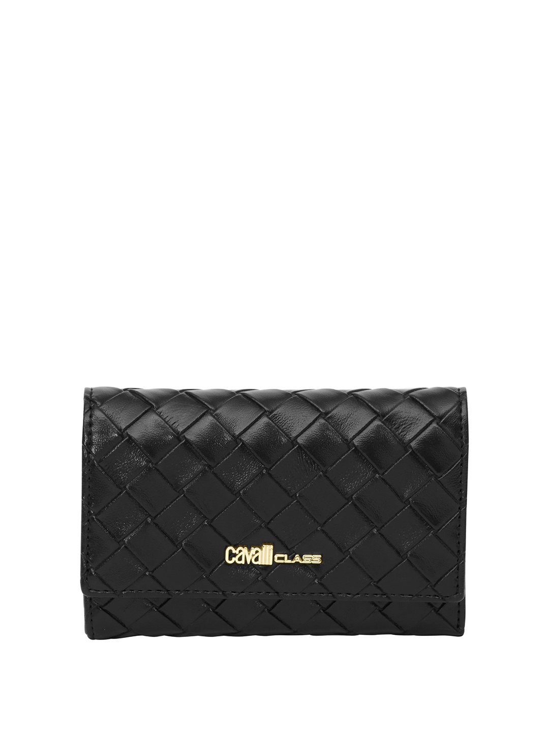 

Cavalli Class Women Textured Three Fold Wallet, Black