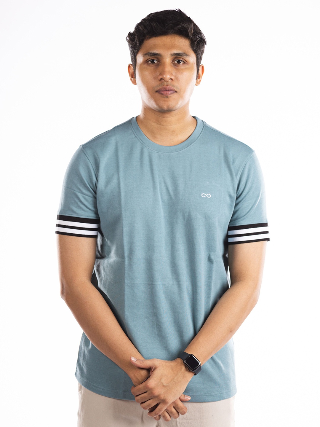 

Hidden Loops Men Solid Round Neck Cotton Slim Fit T-shirt, Blue