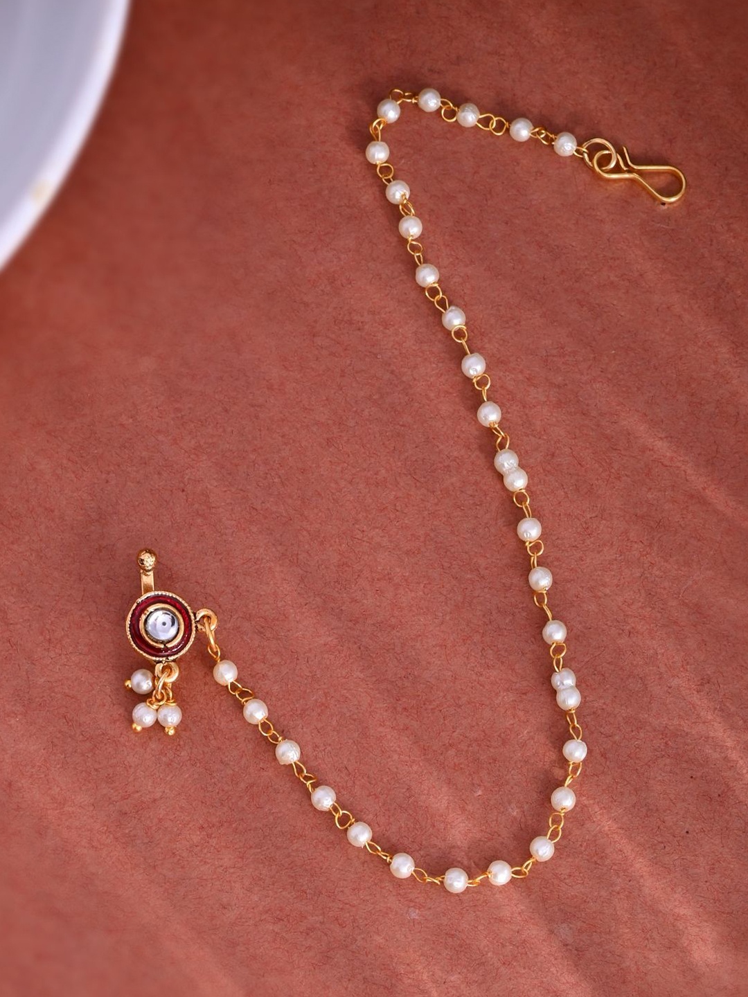 

Silvermerc Designs Gold-Plated Pearls Chained Nosepin