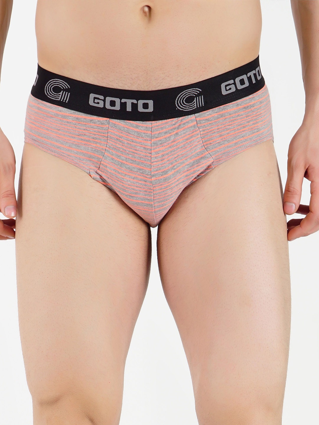 

GOTO Striped Hipster Briefs COTTON OUTER ELASTIC BRIEF ORANGE STRIPE