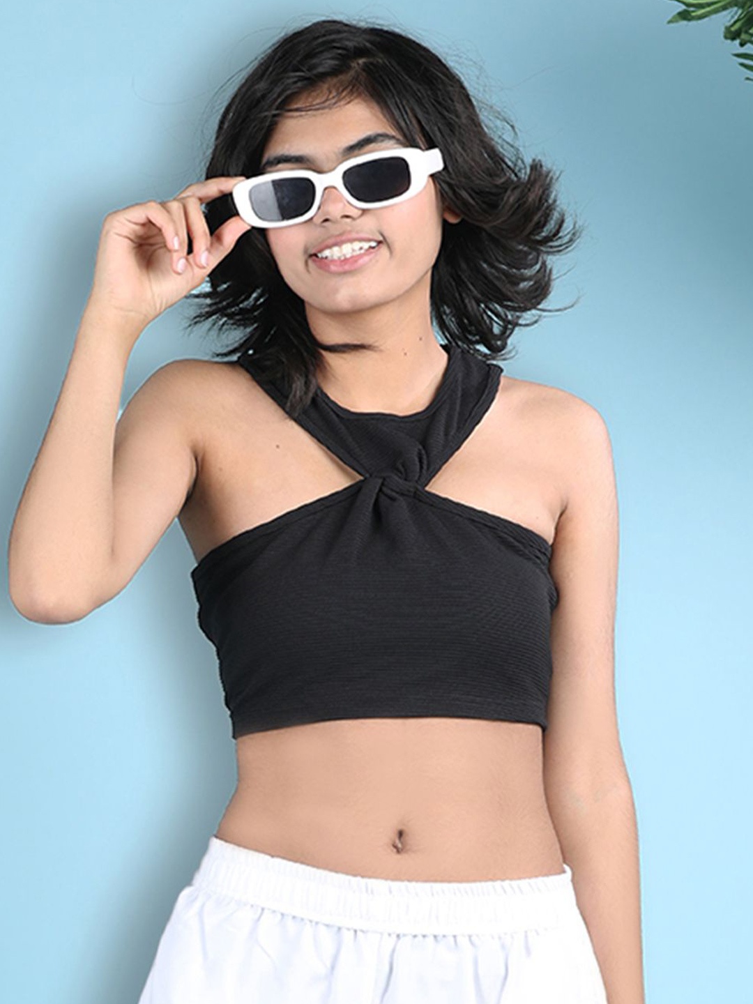 

Cutiekins Girls Halter Neck Fitted Crop Top, Black
