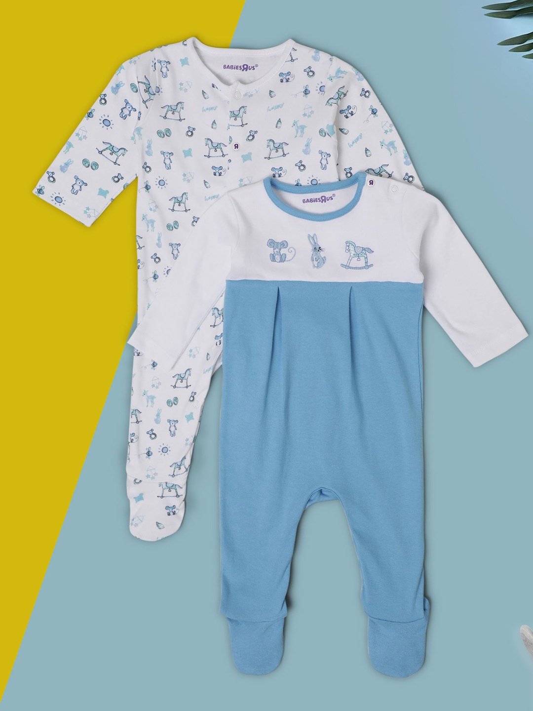 

Babies R Us Boys Pack of 2 Printed Sleepsuit, White