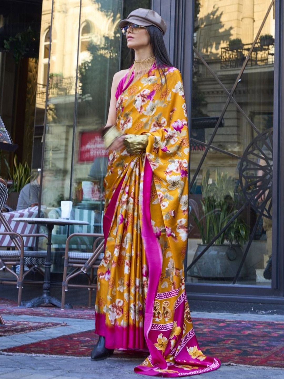 

Anouk Floral Printed Pure Crepe Saree, Yellow