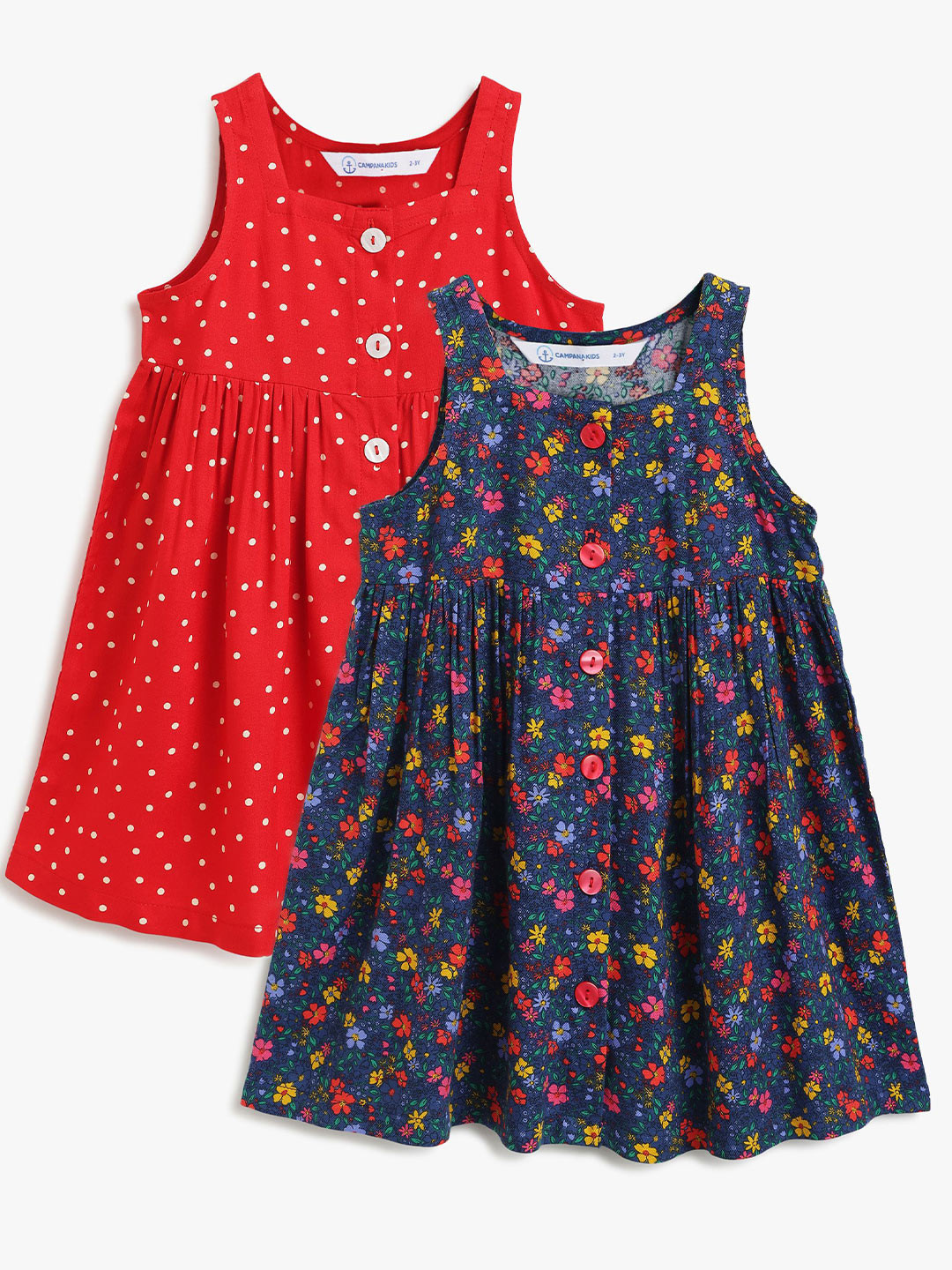 

Campana Girls Pack of 2 Printed Casual Dresses, Red