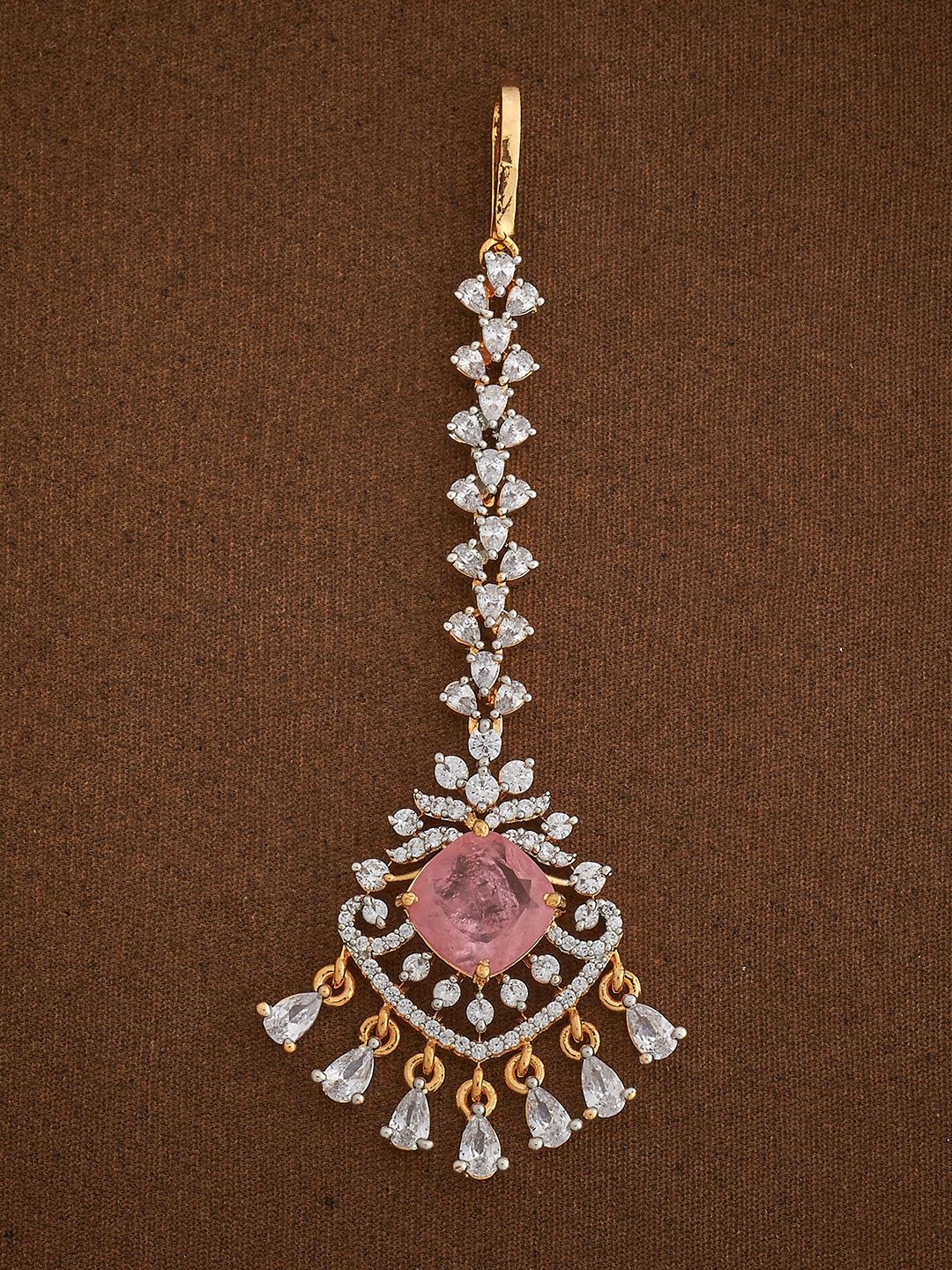 

Kushal's Fashion Jewellery Gold-Plated Zircon Studded Maang Tikka Head Jewellery