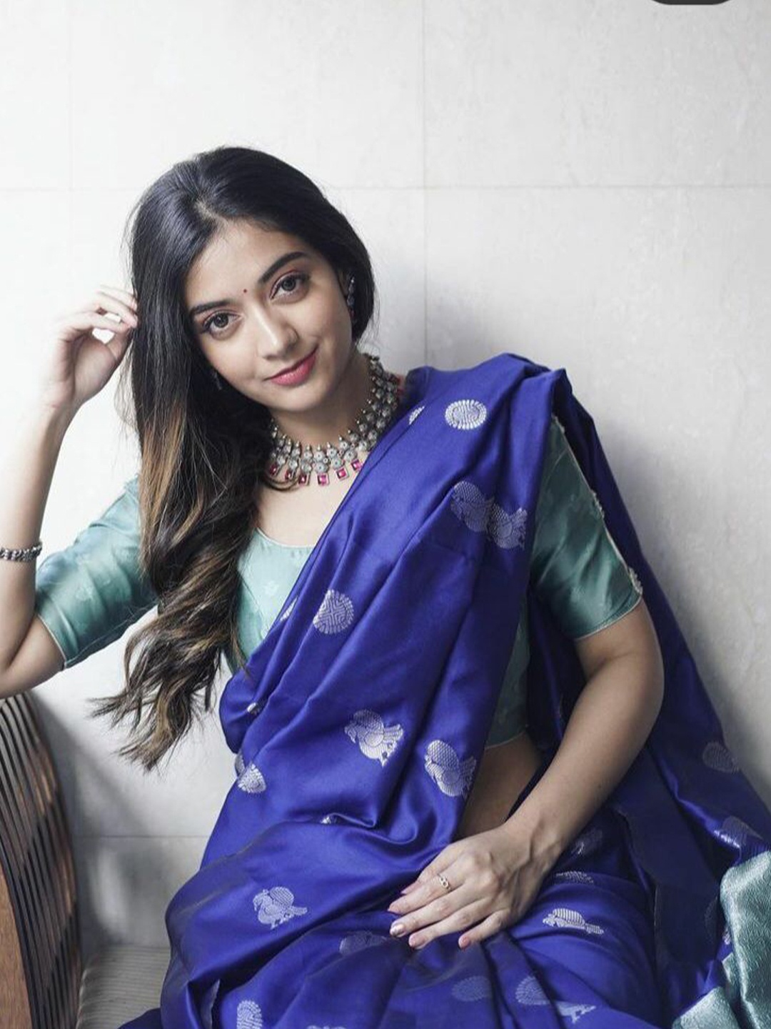 

JULEE Ethnic Motifs Woven Design Pure Silk Kanjeevaram Saree, Blue