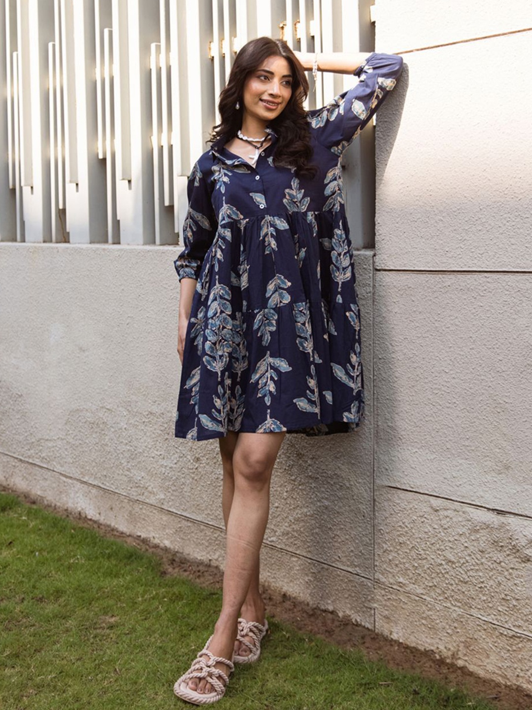 

ARAVALII Floral Print Fit & Flare Dress, Blue