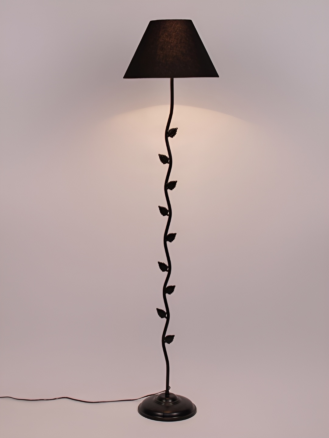 

Devansh Black Leaf Frustum Shaped Cotton Floor Lamp With Shade