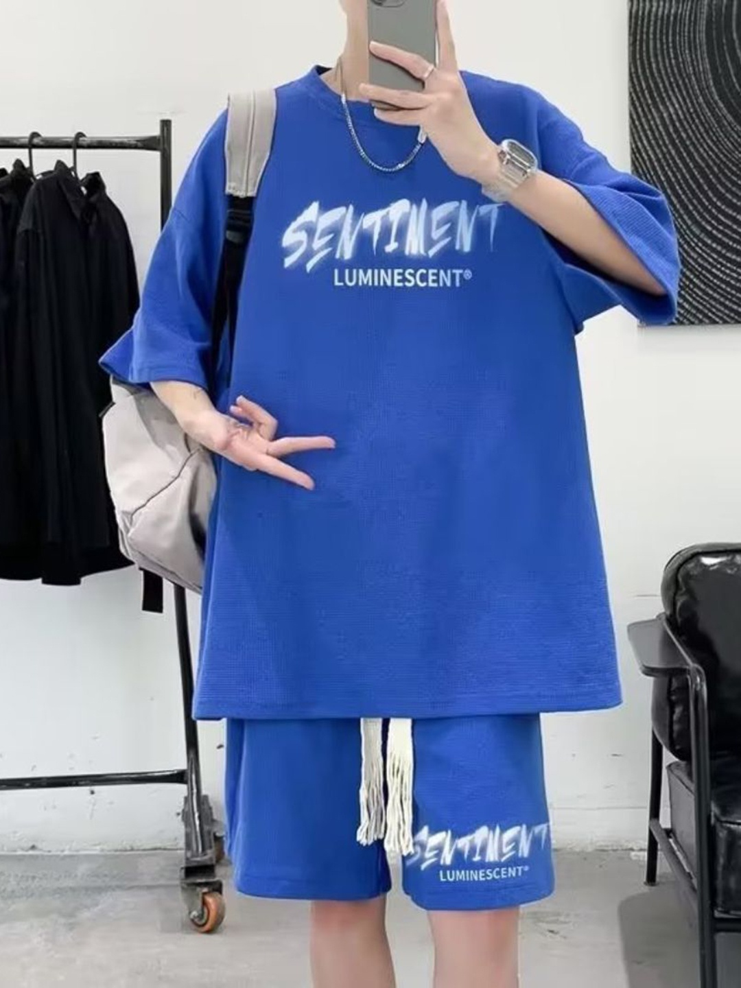 

StyleCast Typography Printed T-Shirt With Shorts, Blue