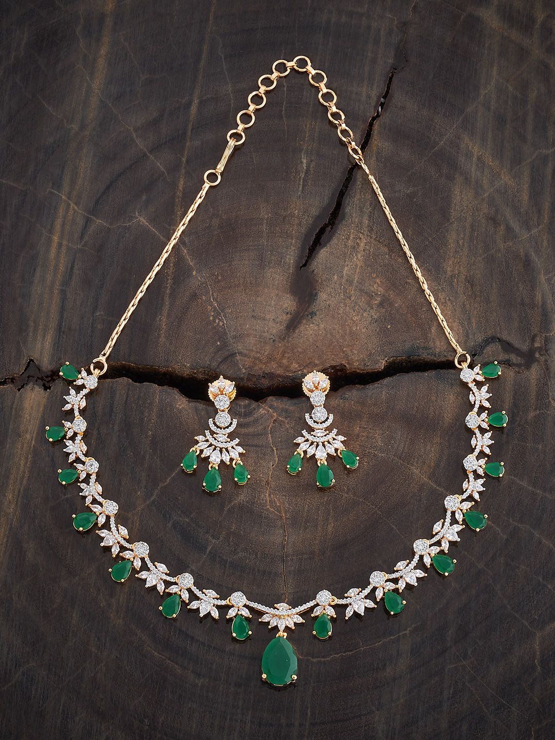 

Kushal's Fashion Jewellery Rhodium Gold-Plated Zircon Studded Jewellery Set
