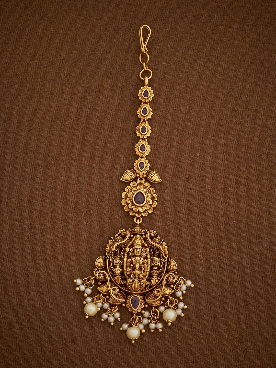

Kushal's Fashion Jewellery Gold-Plated Stone Studded & Beaded Antique Maang Tikka