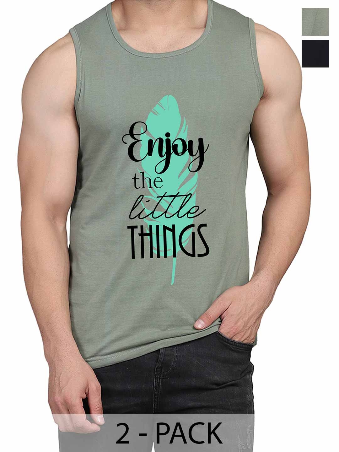 

WOOSTRO Pack Of 2 Printed Gym Vests RS26 (ENJOY LGTGREEN)(HARD BLACK), Green
