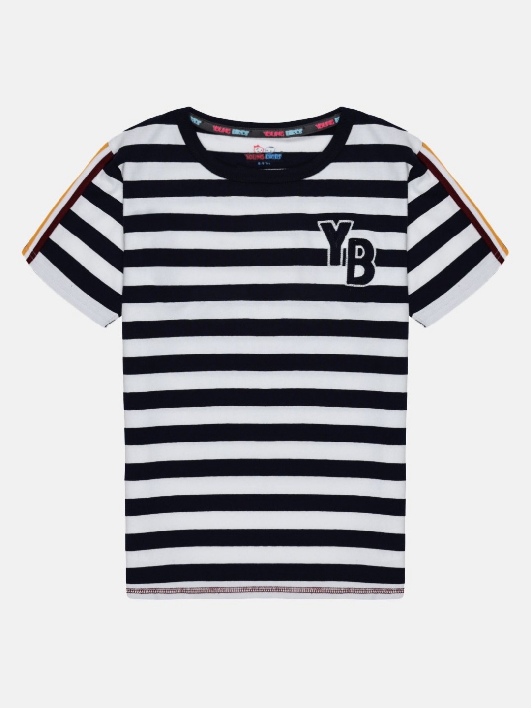 

YOUNG BIRDS Boys Striped V-Neck Drop-Shoulder Sleeves Pockets T-shirt, Navy blue