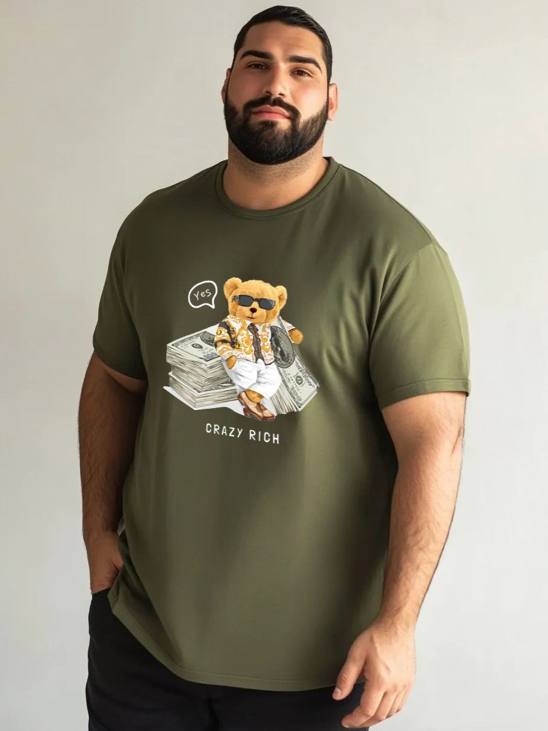 

Toodle Plus Unisex Plus Size Graphic Printed Round Neck Pure Cotton T-Shirt, Olive