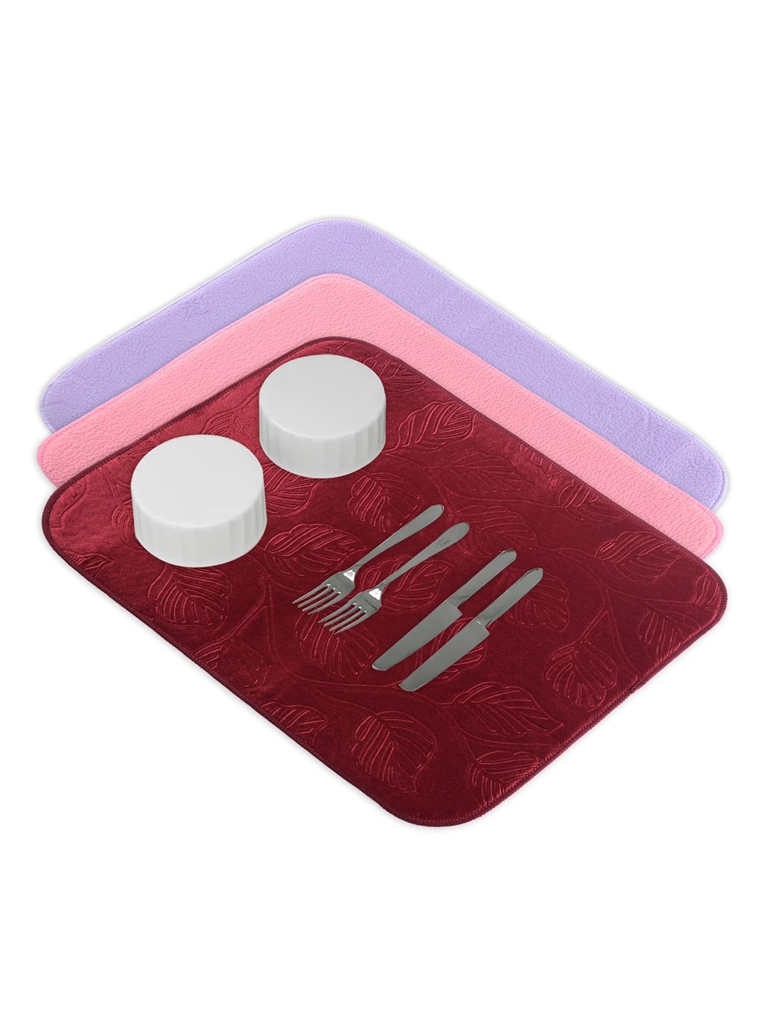 

Kuber Industries 3-Pcs Maroon & Purple Non Slip Dish Drying Mats