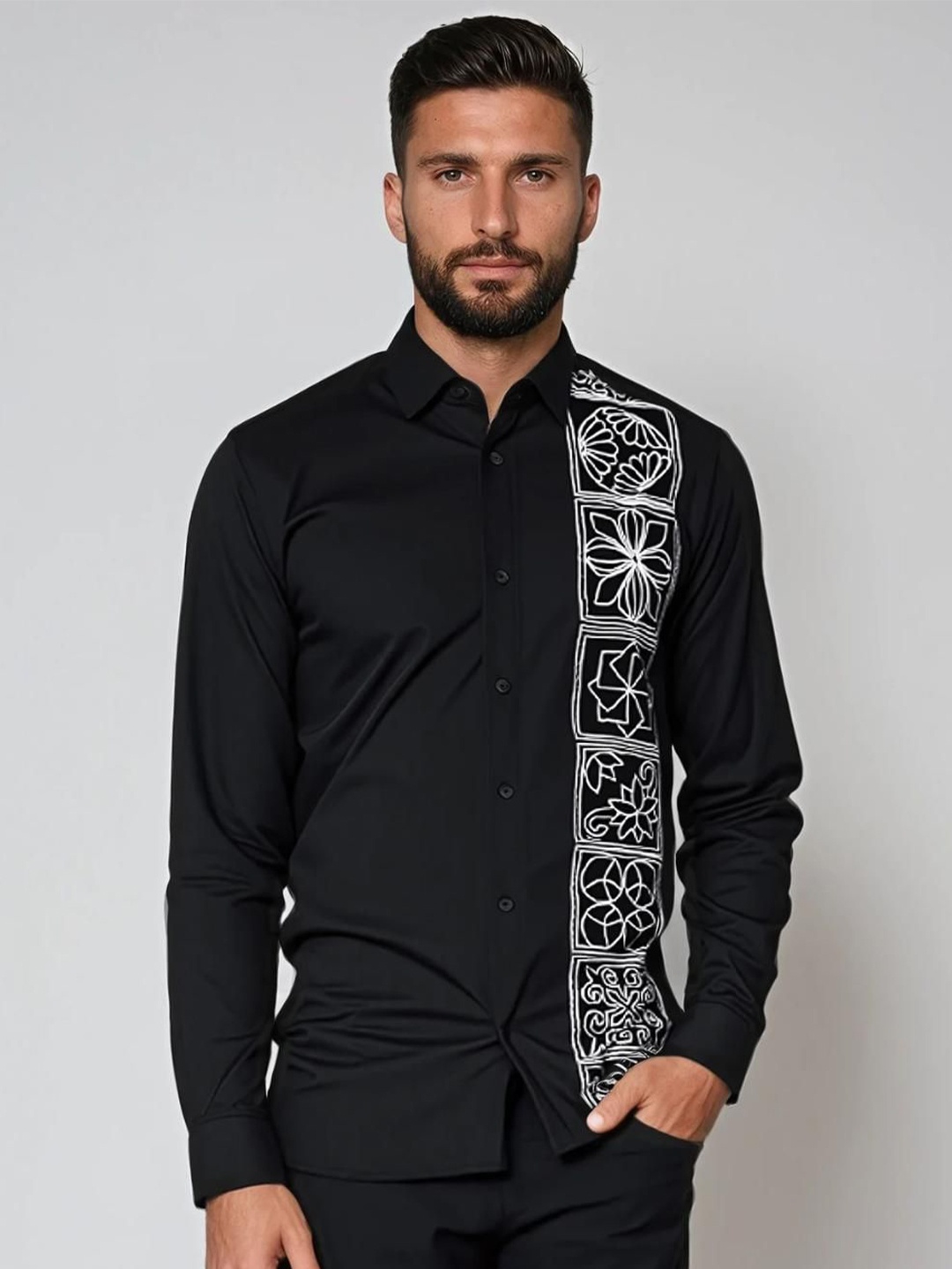 

HE SPOKE Men Smart Tailored Fit Floral Opaque Casual Shirt, Black