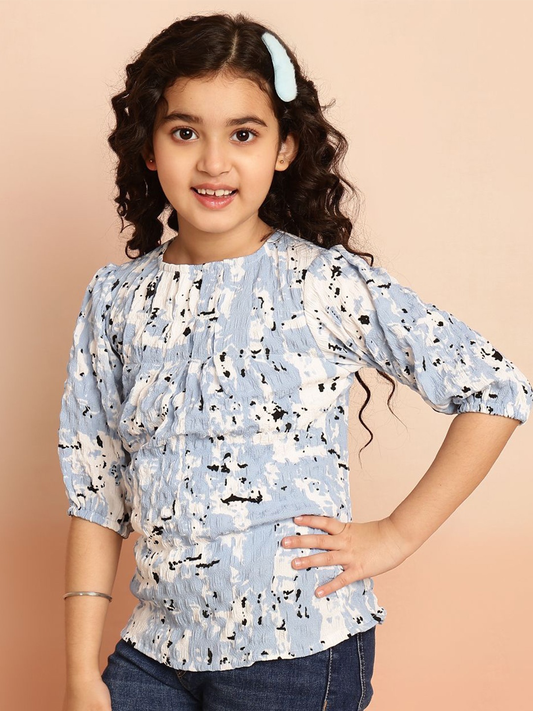 

Miss & Chief Girls Pleated Bishop Sleeve Top, Blue