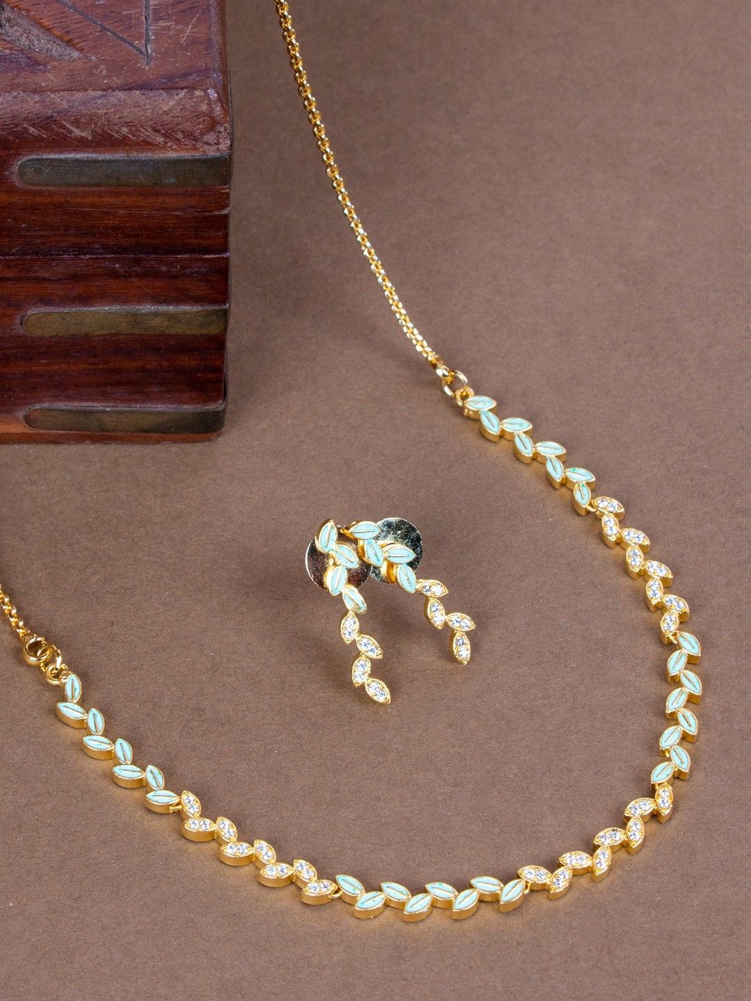

House of Pataudi Gold-Plated American Diamond-Studded Jewellery Set