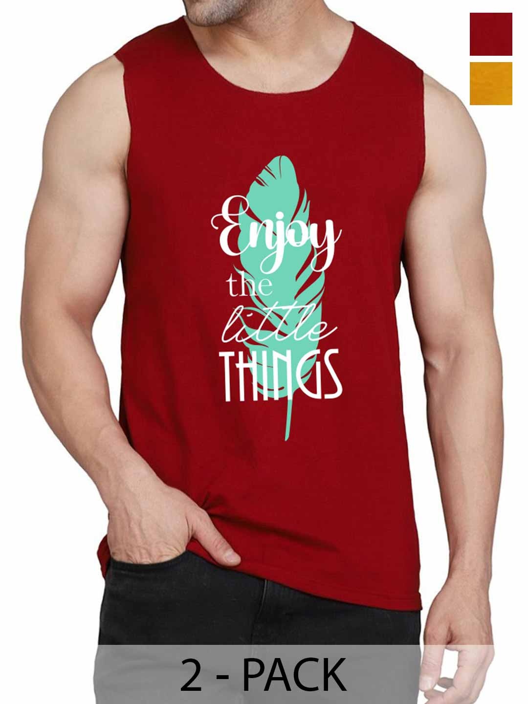 

WOOSTRO Pack Of 2 Cotton Printed Gym Vests, Maroon