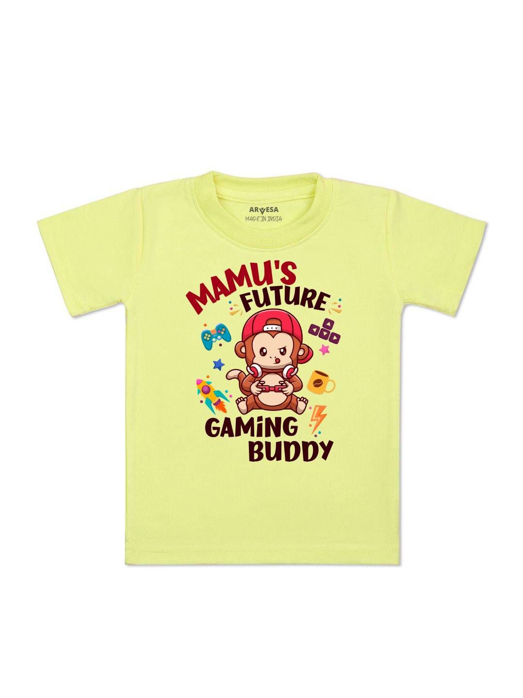 

Arvesa Kids Mamu Future Gaming Buddy Printed Tshirt, Yellow