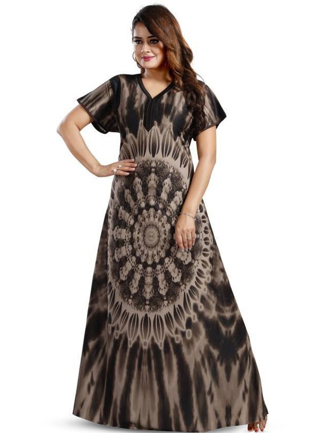 

PR PINK ROYAL Printed Maxi Nightdress, Black