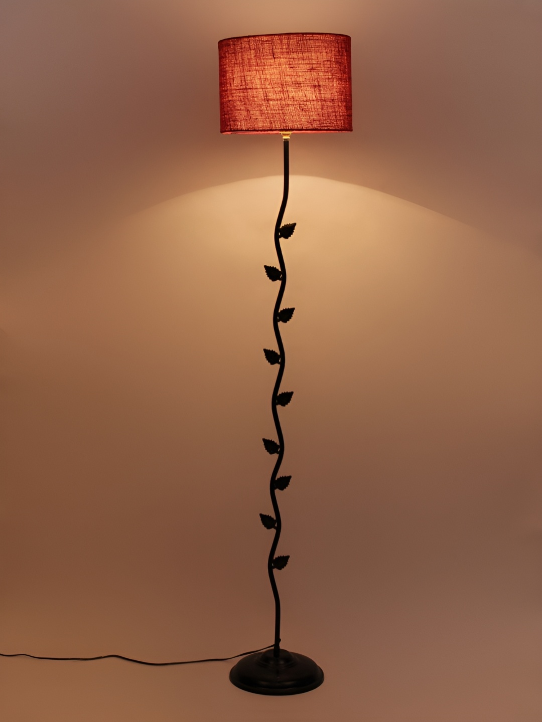 

Devansh Black & Maroon Leaf Drum Designer Jute Floor Lamp With Shade