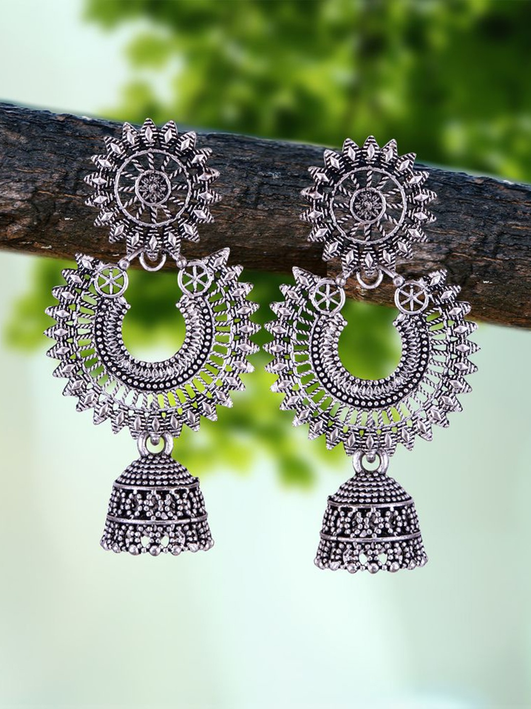 

DIVASTRI Set of 5 Silver-Plated Oxidized Dome Shaped Jhumkas