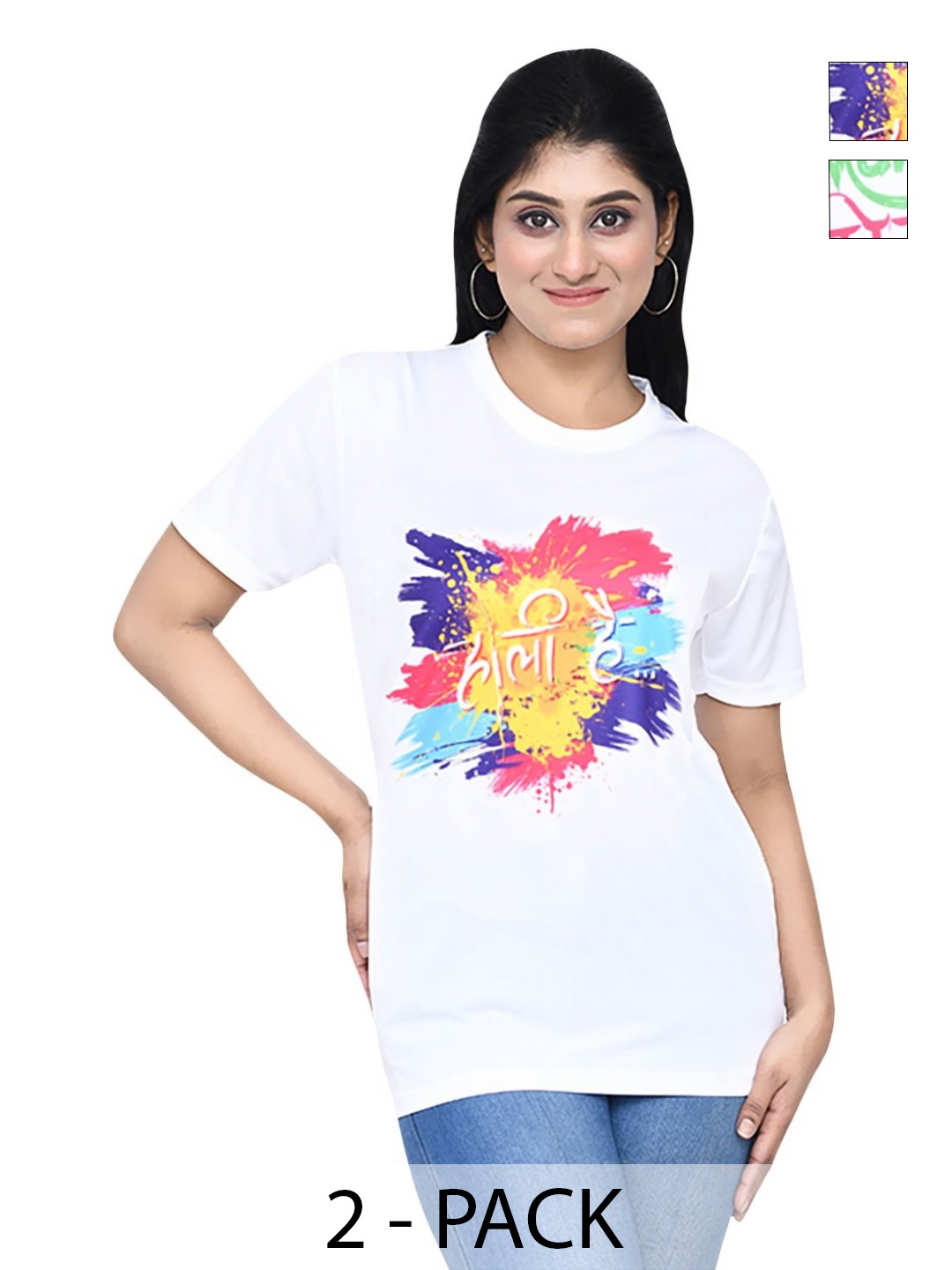 

RAPL Women 2 Printed Applique T-shirt, White