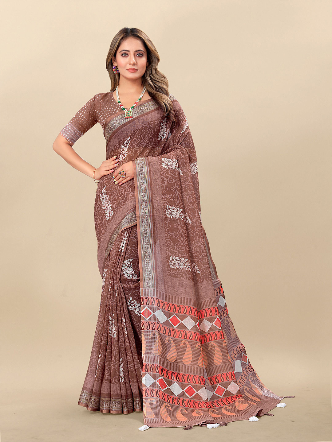 

Anouk Ethnic Motifs Zari Saree, Brown