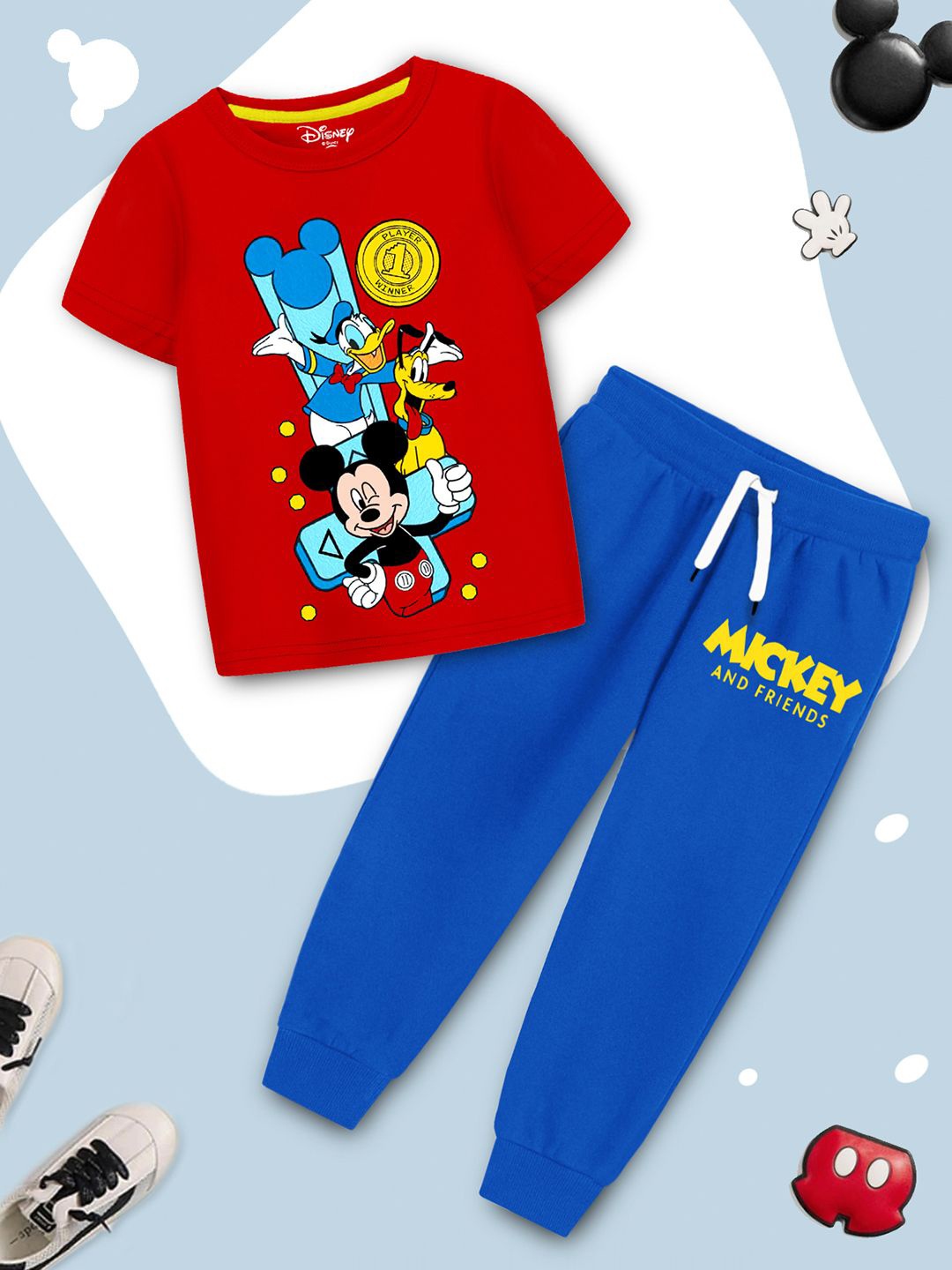 

YK Disney Boys Mickey & Friends Printed T-shirt With Trousers, Red