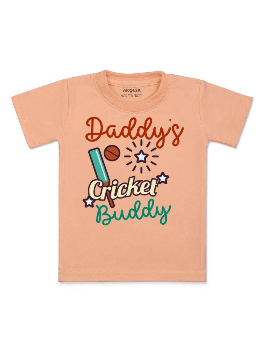 

Arvesa Kids Daddy Cricket Buddy Printed Tshirt, Peach
