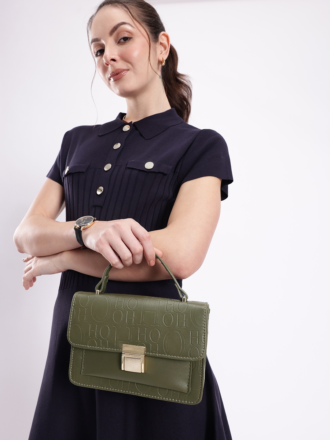 

Mast & Harbour Textured Structured Satchel, Olive