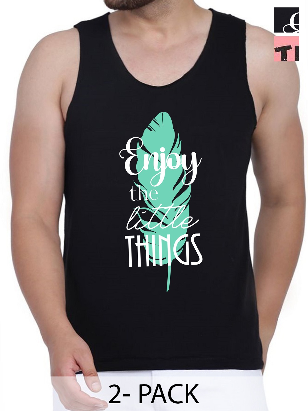 

WOOSTRO Pack Of 2 Printed Cotton Innerwear Vests RS26 (ENJOY BLACK)(MORE PEACH)