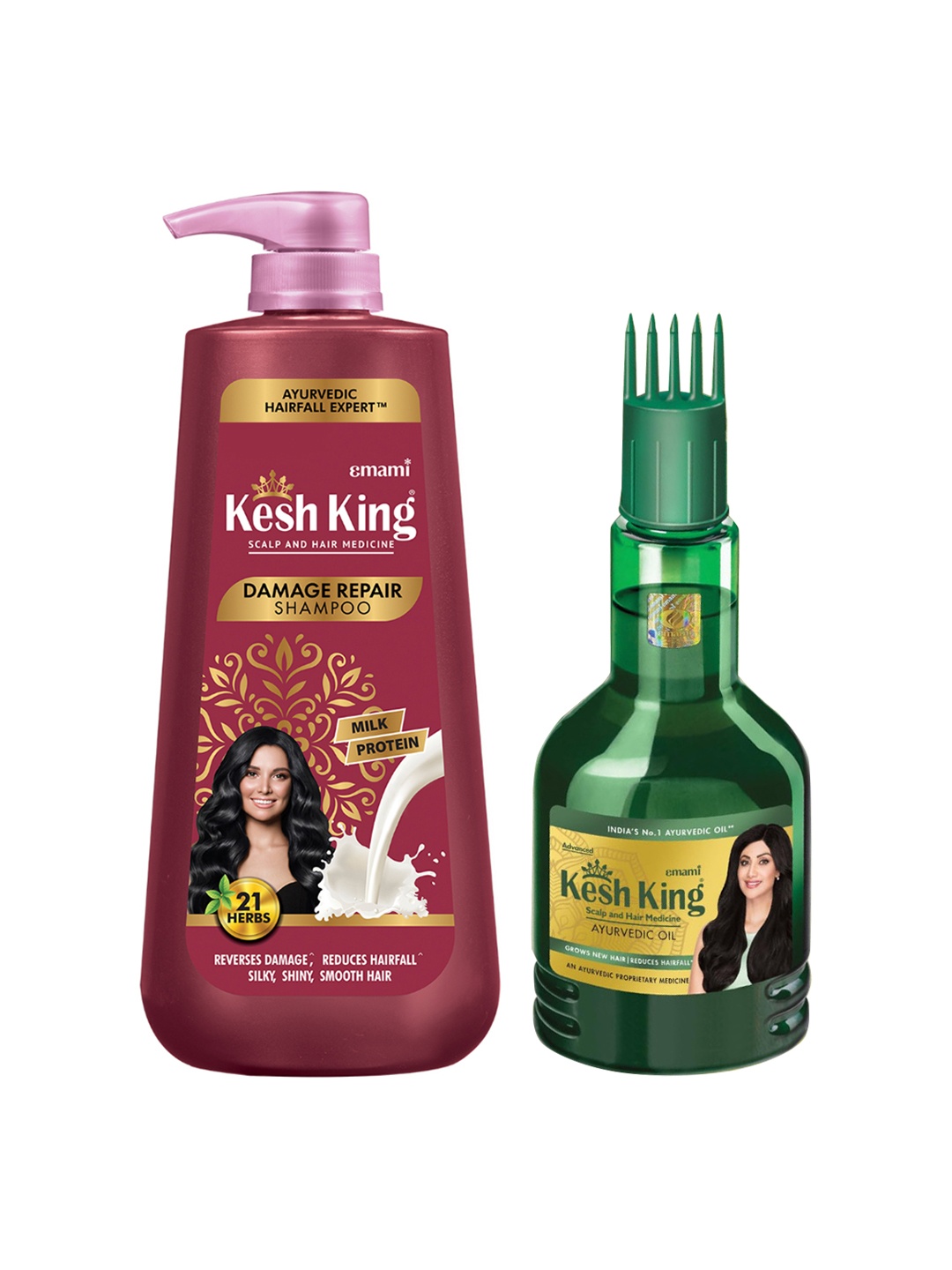 

Kesh King Set of Damage Repair Shampoo 600ml & Ayurvedic Hair Oil 200ml, Maroon