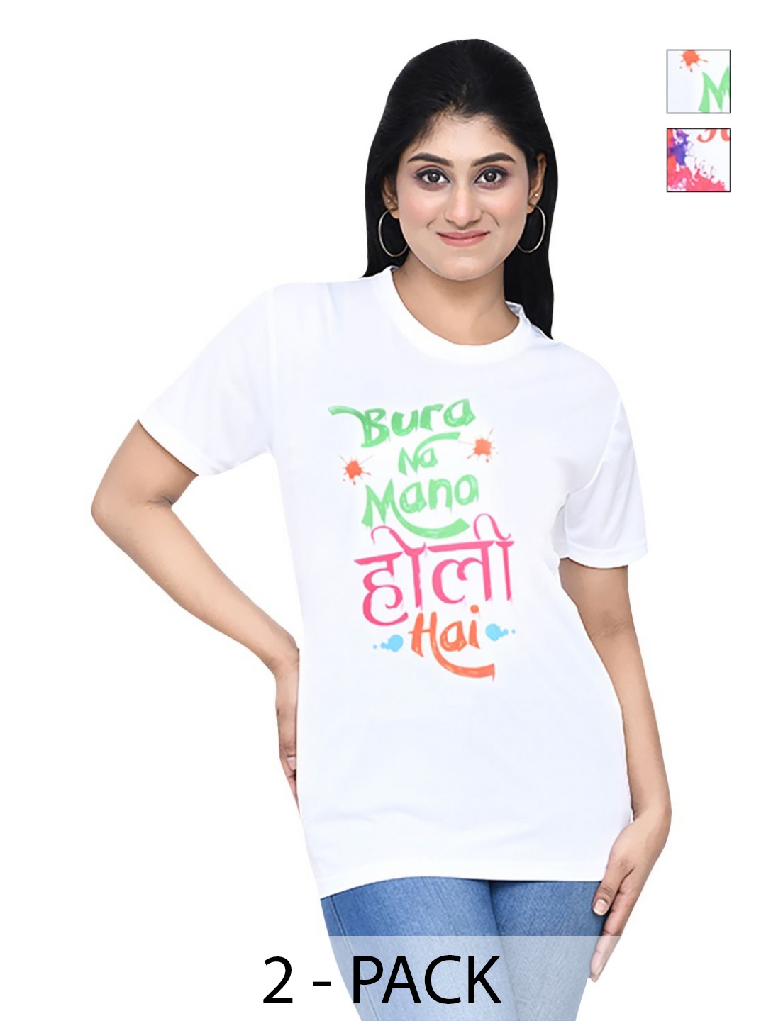 

RAPL Women 2 Printed Applique T-shirt, White